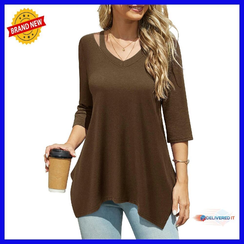 Soft Stretch Tunic Top V-Neck Cut Out Design Loose Fit
